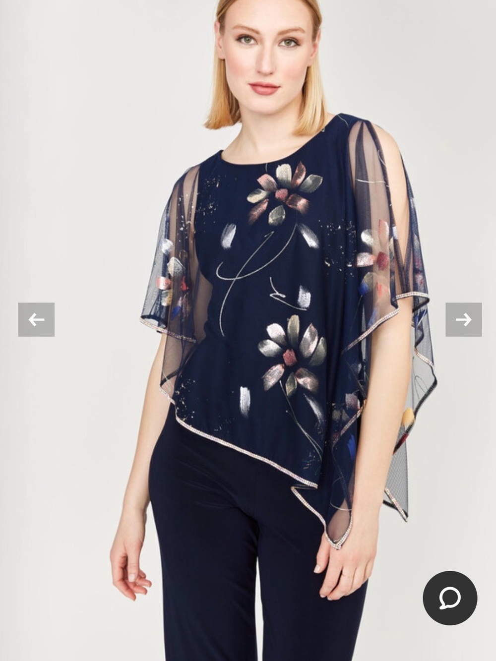 Frank Lyman Design Navy Jumpsuit with Floral Sheer Cape